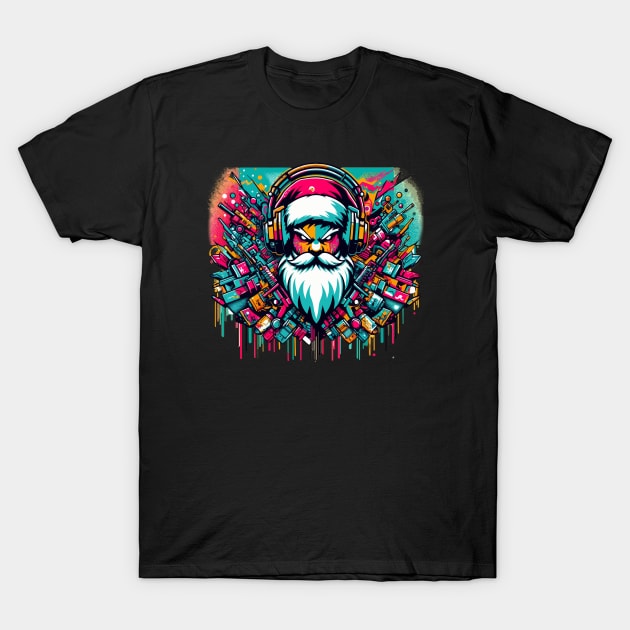 Santa Claus with headphones on his ears listening to music T-Shirt by T-Shirt Paradise